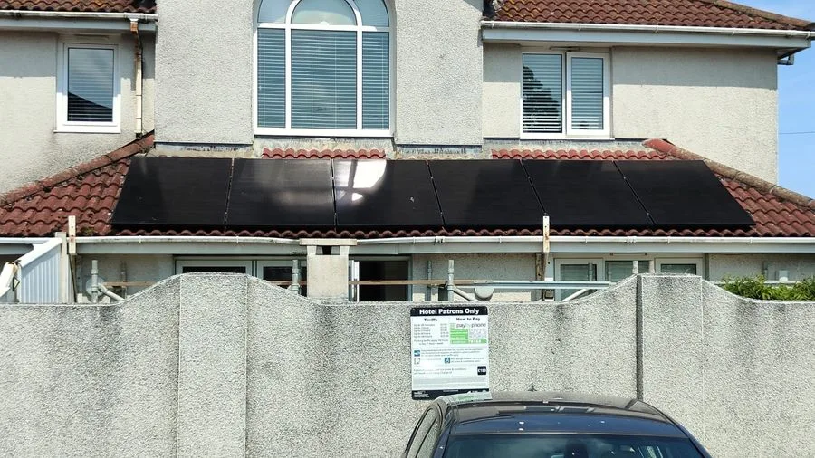 Solar panel installation on a roof in Newquay, Cornwall