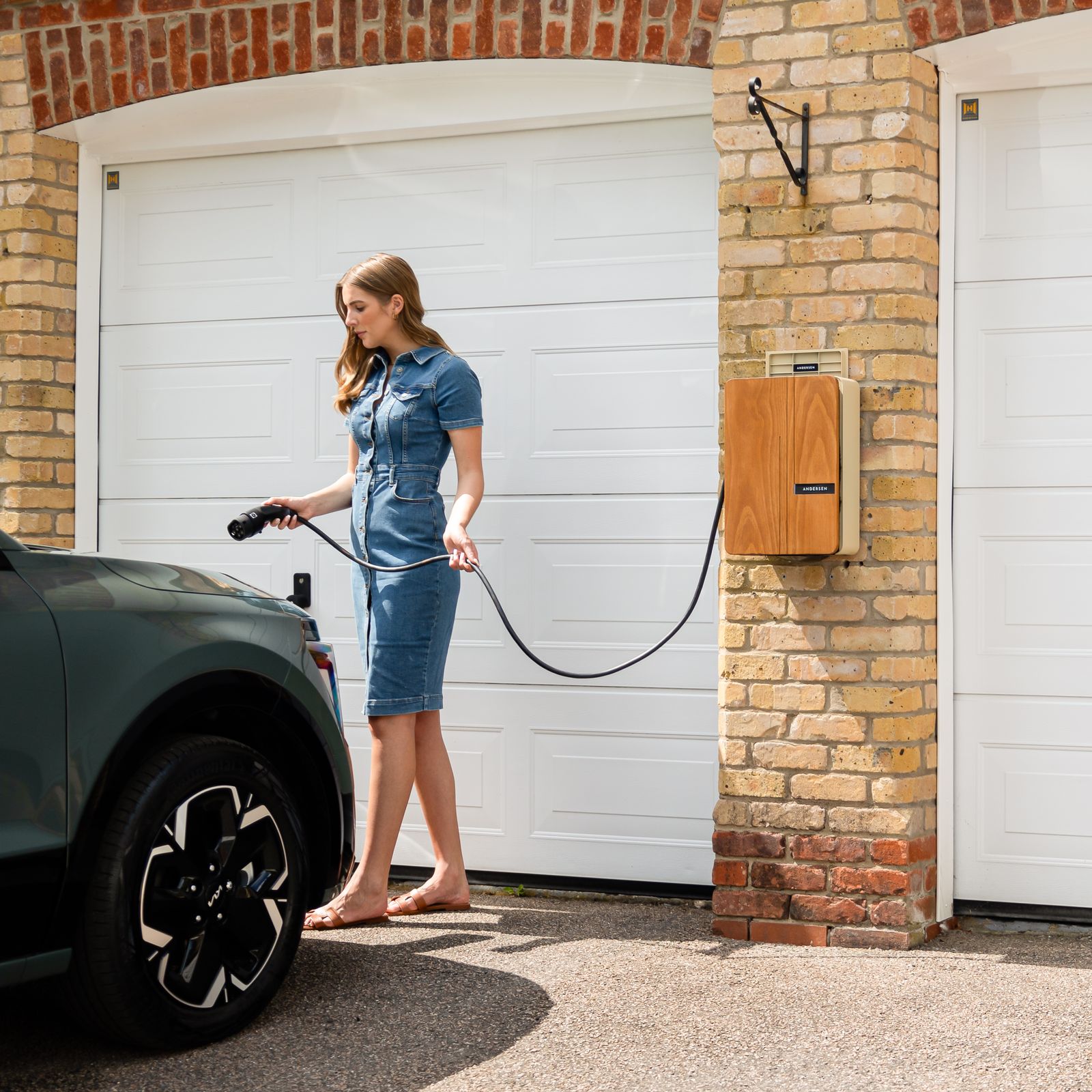 Electric car charging at a home EV charge point